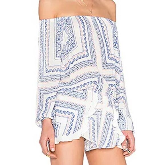 Lovers + Friends Carmella Romper Off the Shoulder Ruffle Floral Long Sleeve Sm - Picture 2 of 12